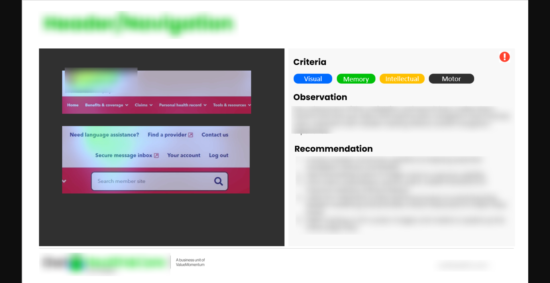 Healthcare member portal interface showing navigation and account management